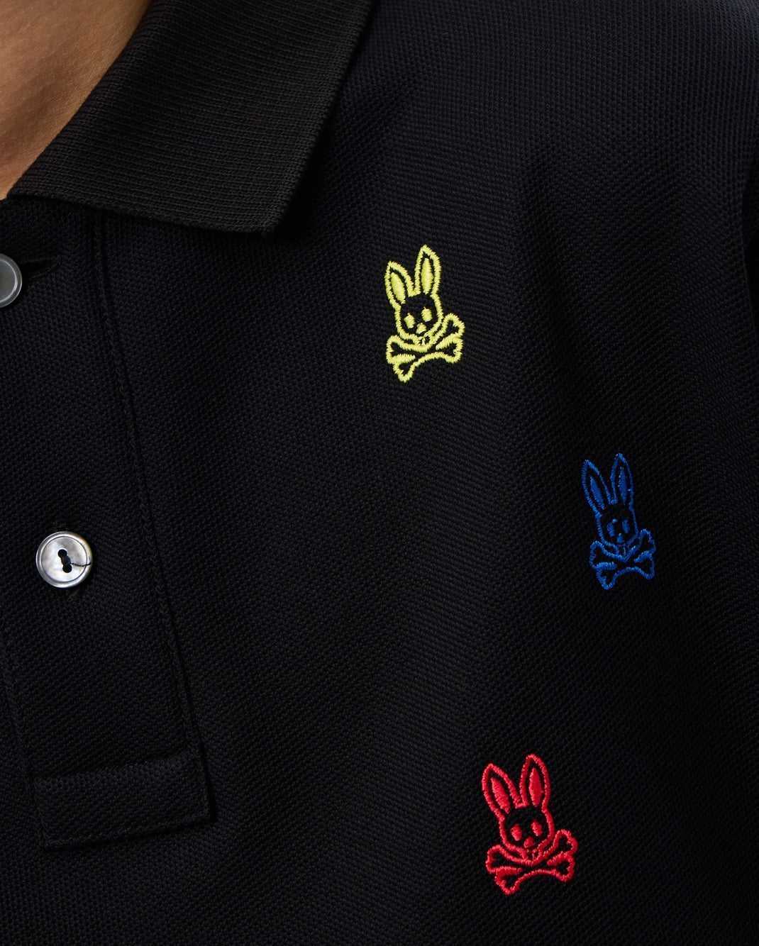 Polos Psycho Bunny Bonham All Over Bunny Pique Polo Noir Enfant | BQC-69697218